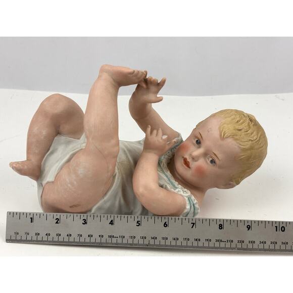 Antique Gebruder Heubach Bisque Piano Baby on Back Germany 9.5" Long - Picture 7 of 16